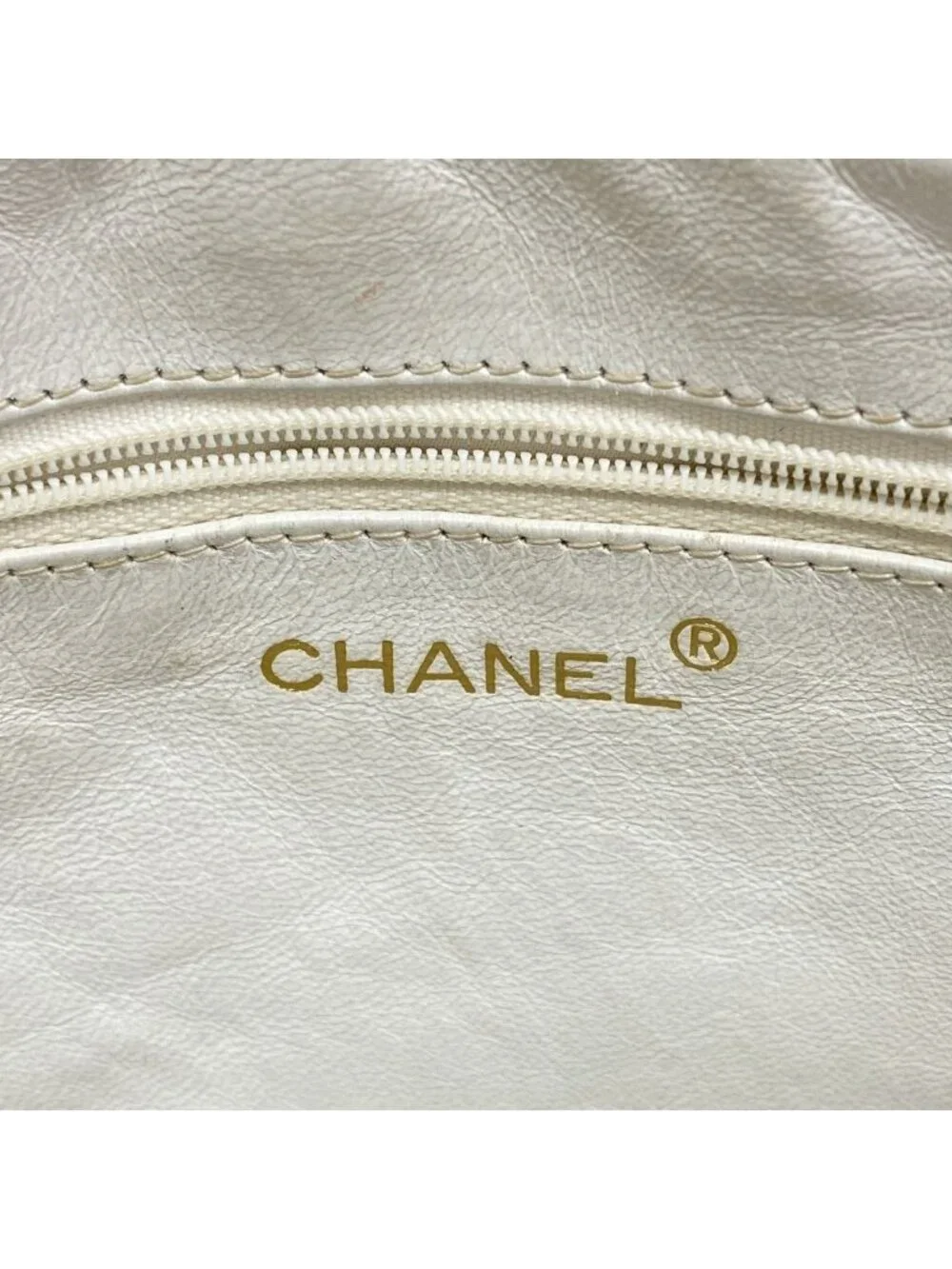 Chanel Shoulder Bag Quilted Lambskin White Gold